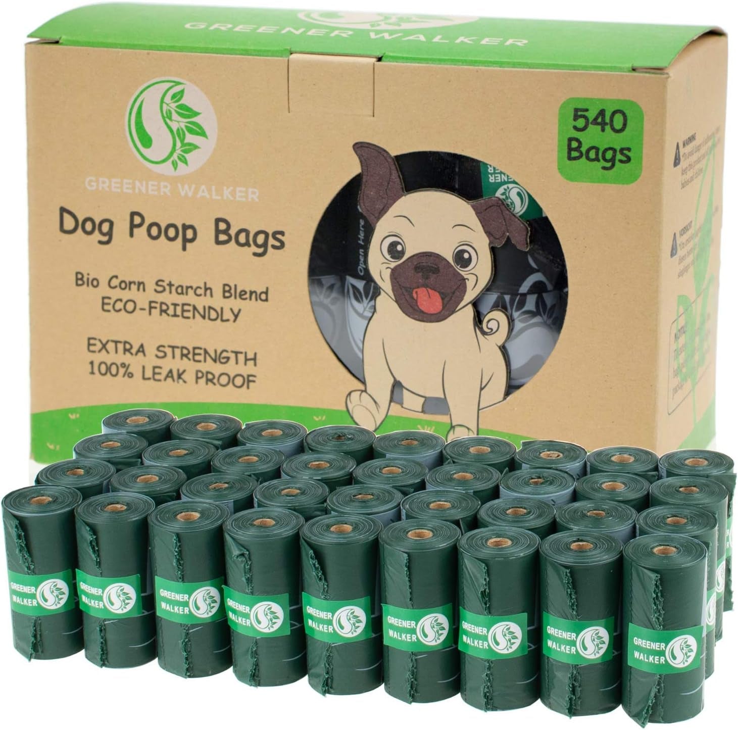 Greener Walker Poop Bags - Extra Thick & Strong Dog Waste Bags, 100% Leak-Proof, Eco-Friendly