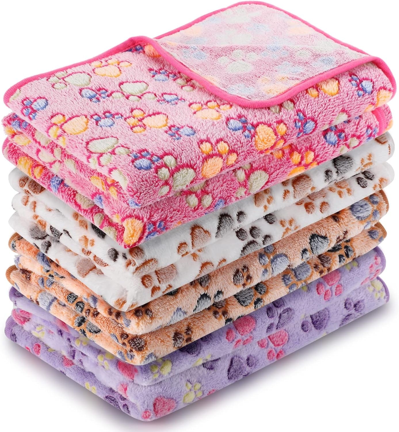 4-Piece Pet Blanket Set - Paw Print Fleece Blankets for Small & Medium Dogs, Guinea Pigs & Small Animals