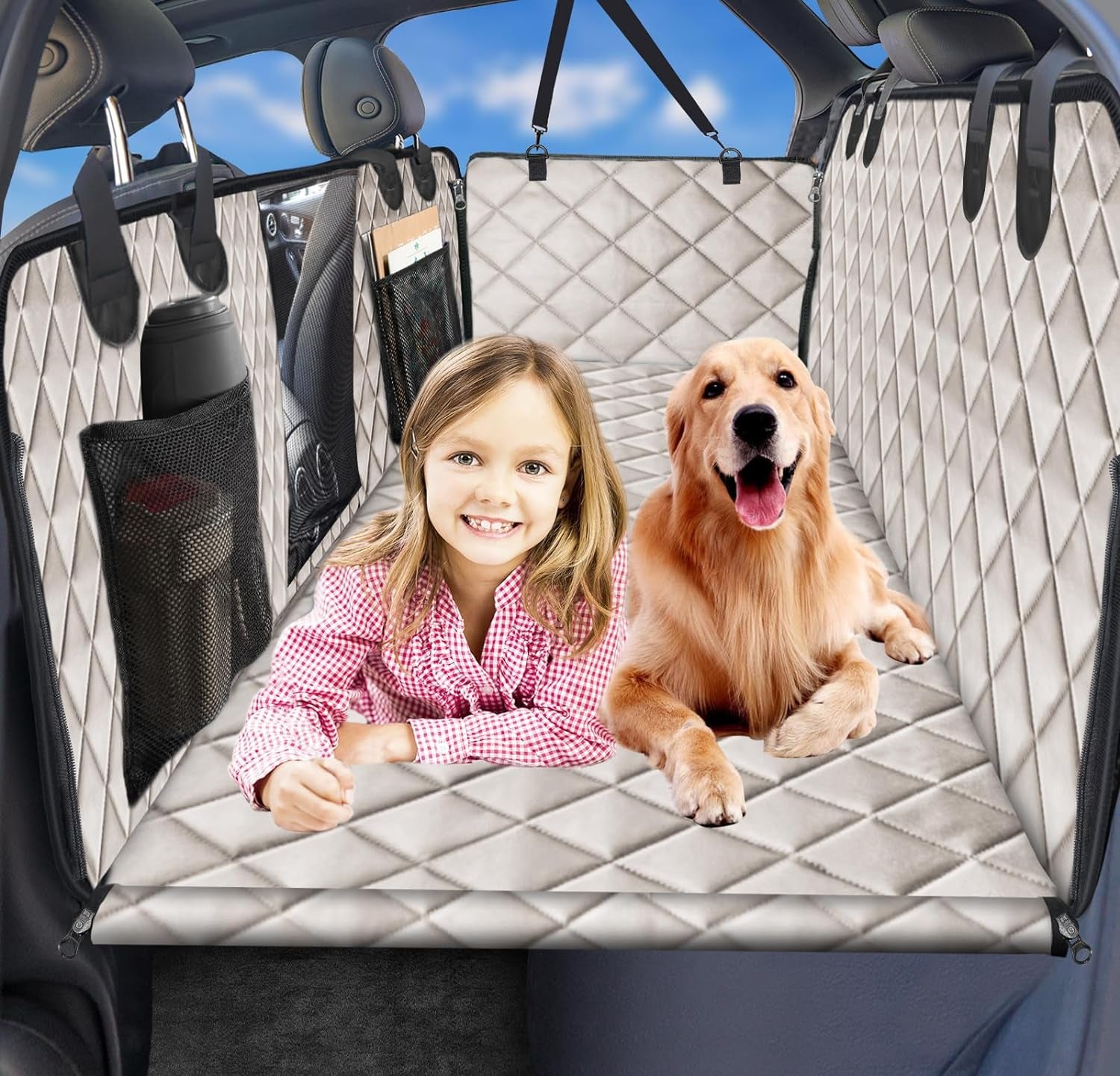 URPOWER Dog Car Seat Extender with Seat Cover: Waterproof Hammock, Mesh Window, Storage Pocket