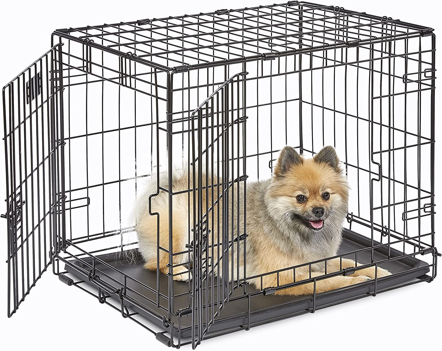 Midwest Double Door Enhanced Crate – Various-Sized Dog Crate with Leak-Proof Pan, Divider Panel, Patented Features, and Floor-Protecting Feet