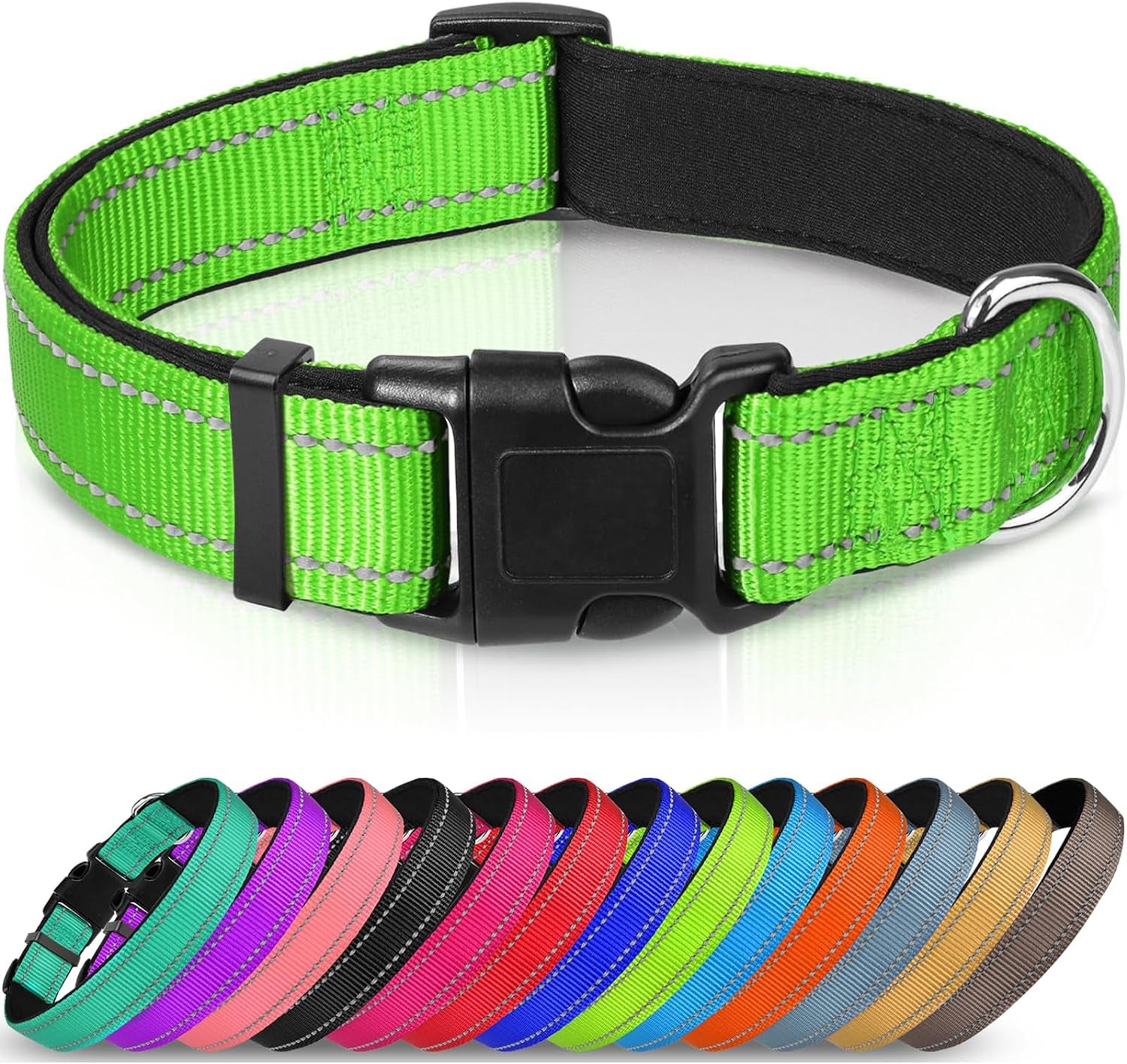 Joytale Large Reflective Dog Collar: Soft Neoprene Padded, Breathable Nylon, Adjustable, Teal