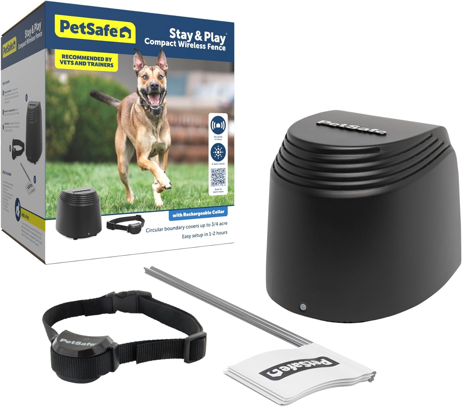 Petsafe Stay & Play Wireless Pet Fence – Portable, No-Wire Pet Containment System, Secures up to 3/4 Acre, No Digging Required