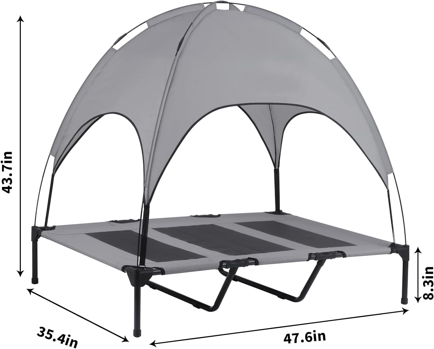 Elevated Outdoor Dog Bed with Canopy, 48-Inch, Waterproof, Portable - Dark Gray