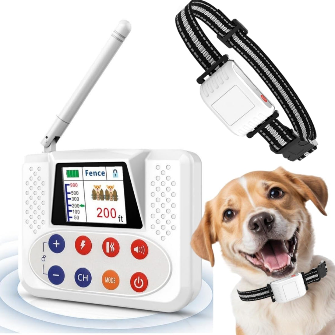 Wireless Electric Dog Fence System with Large LCD - Waterproof Collar, 2.4Ghz Antenna