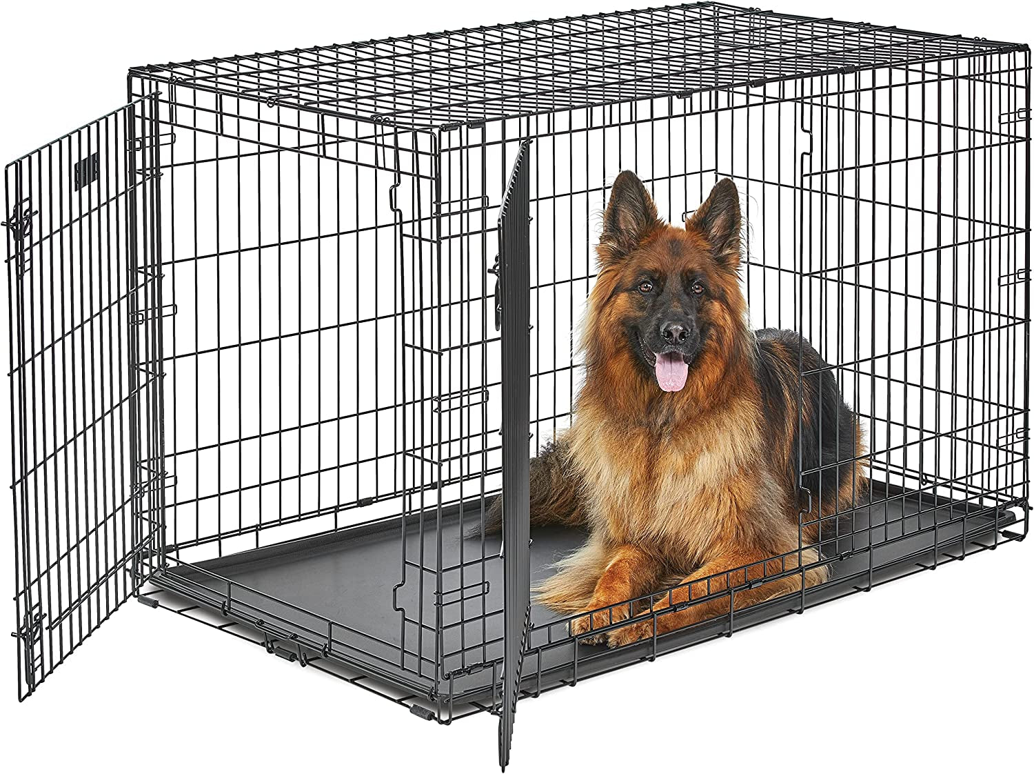 Midwest Life Stages 30" Double Door Folding Dog Crate - Medium Metal Dog Crate with Divider Panel, Floor Protecting Feet & Leak-Proof Pan