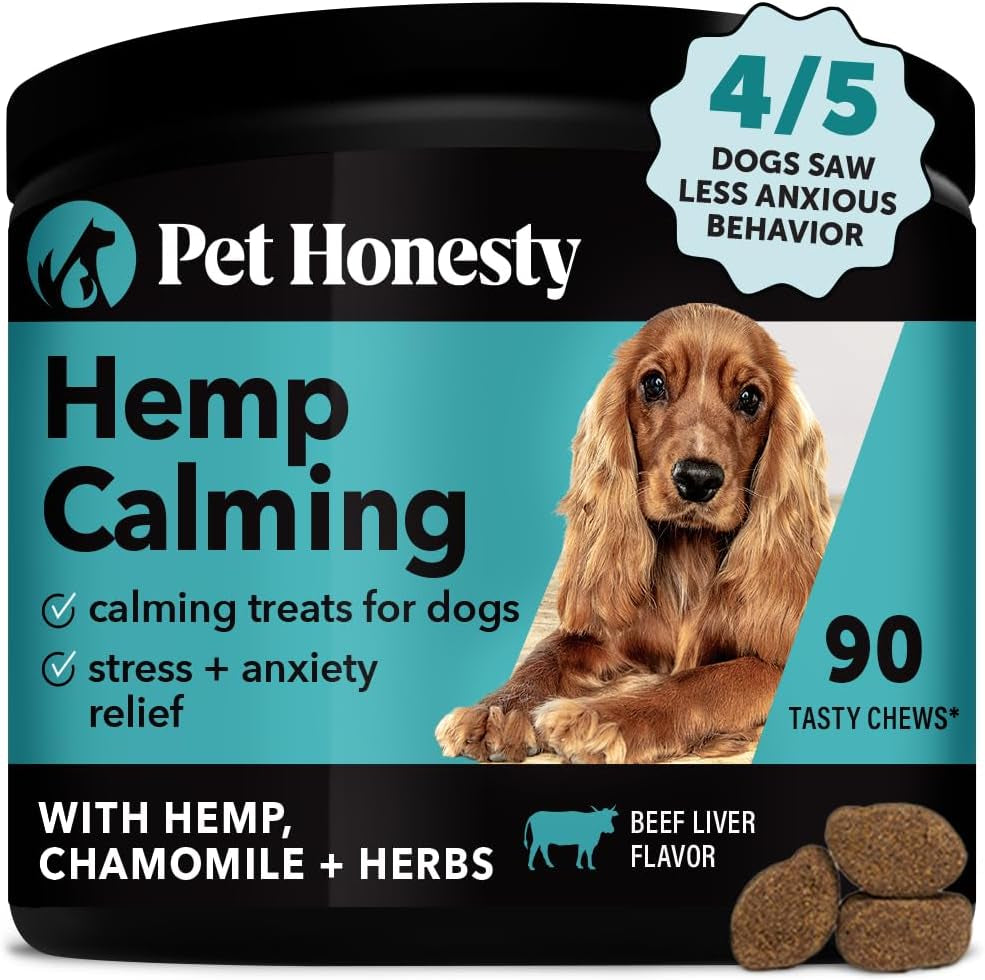 Pet Honesty Hemp Calming Chews for Dogs - Max Strength Anxiety Relief with Hemp, Valerian Root & Melatonin