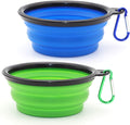 2-Pack Collapsible Dog Bowls with Carabiners: Small, Portable, Blue+Green for Travel