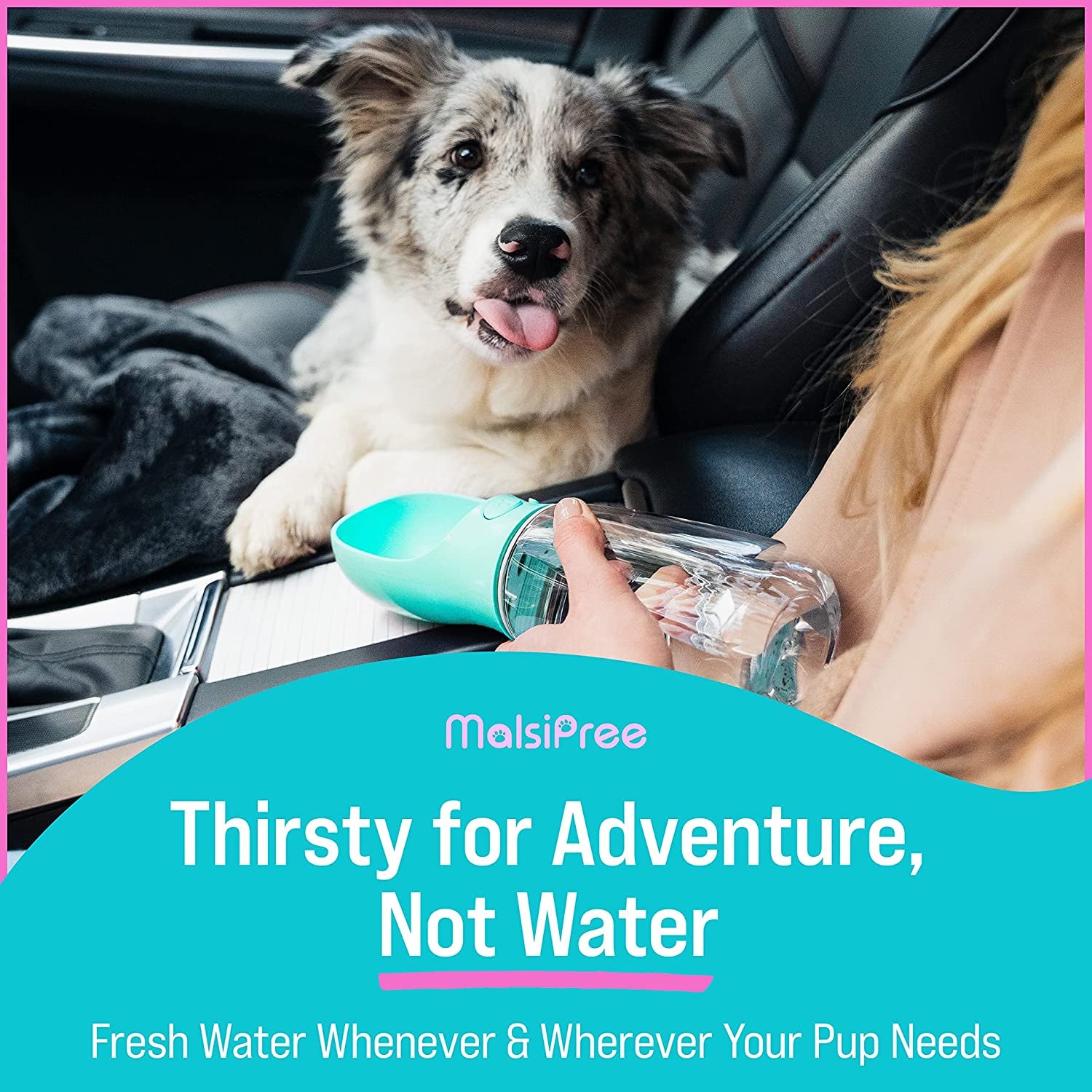 Malsipree Portable Dog Water Bottle 19oz: Leak-Proof, Lightweight with Travel Bowl, Various Colrs & Sizes