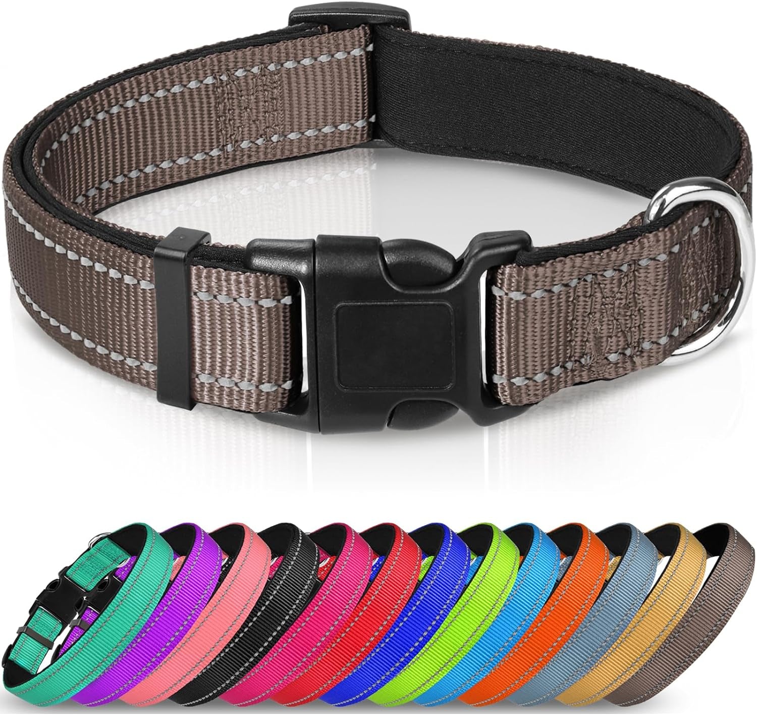 Joytale Large Reflective Dog Collar: Soft Neoprene Padded, Breathable Nylon, Adjustable, Teal