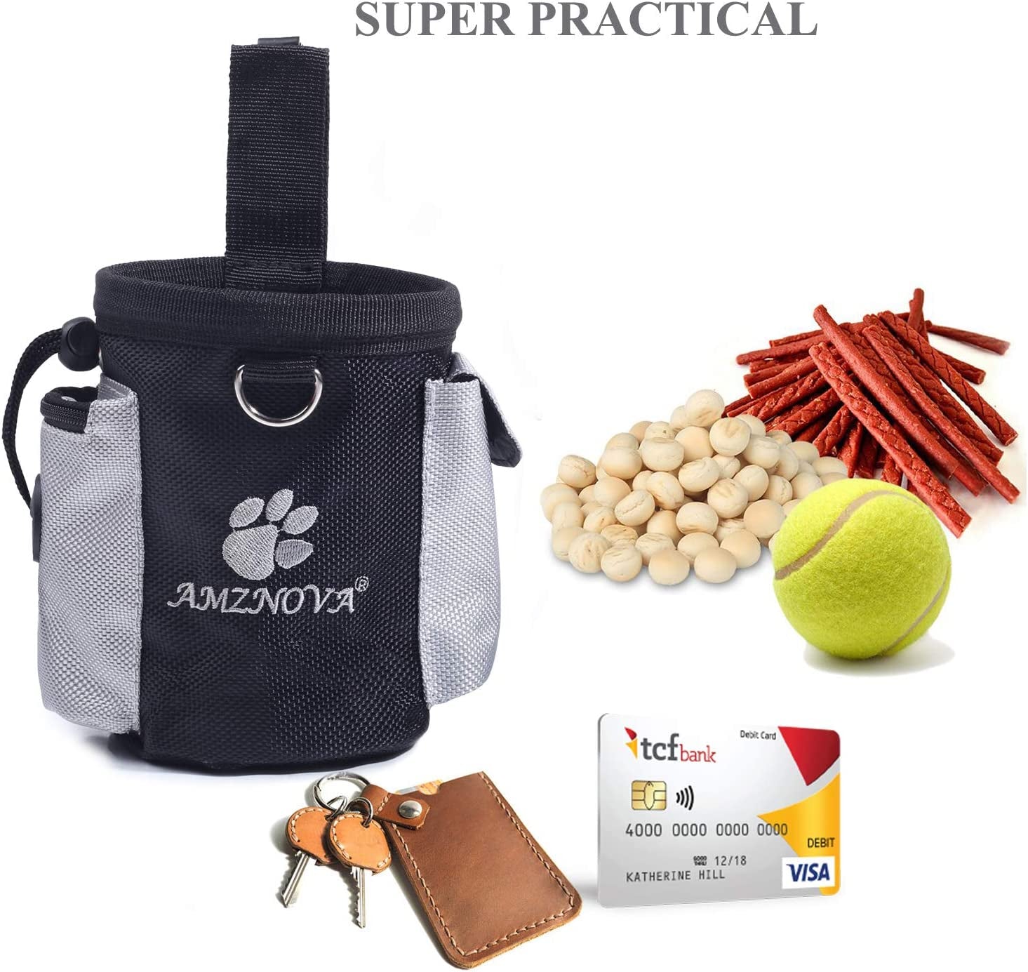 Dog Treat Bag with 3-Cup Capacity, Training Pouch with Waistband - Black
