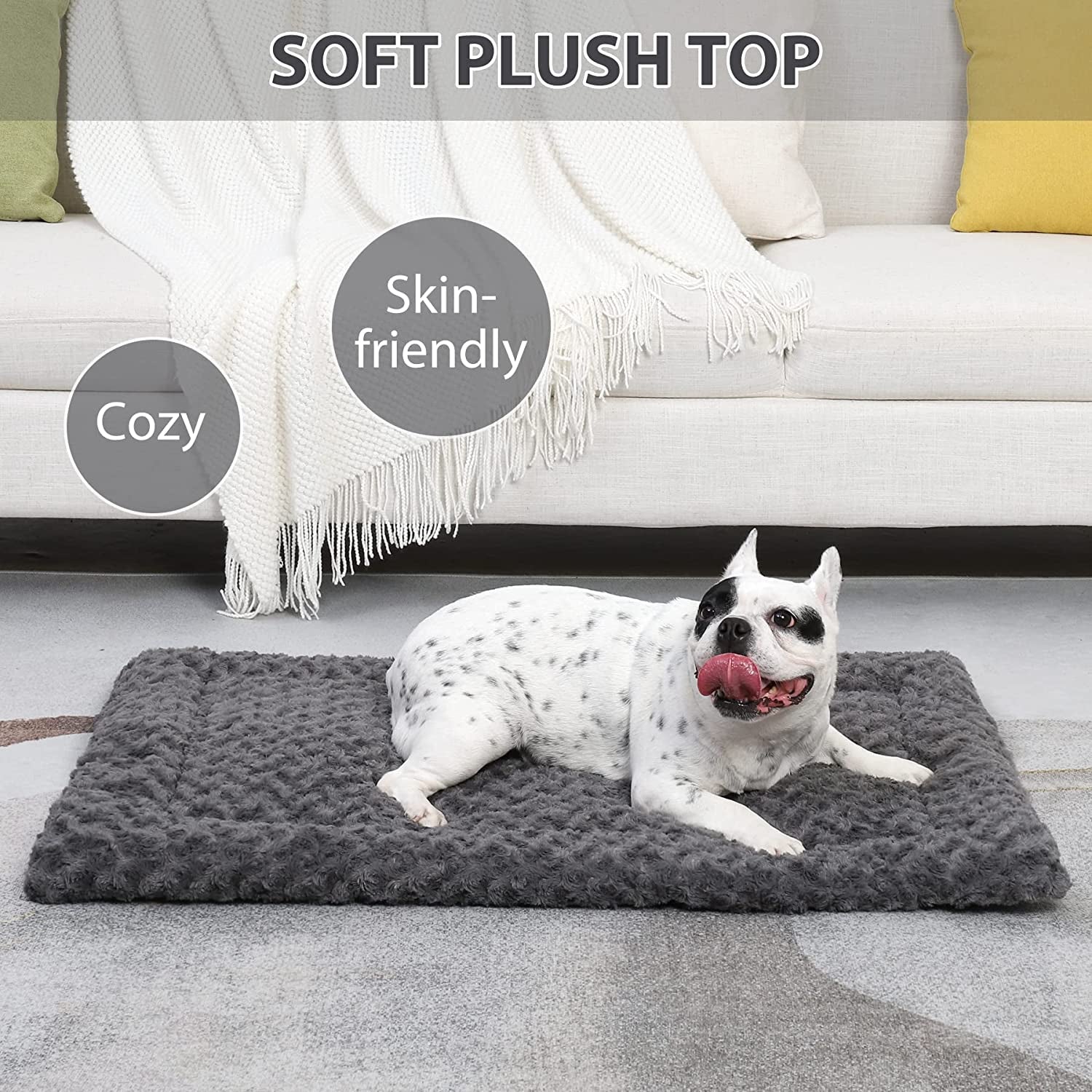 Reversible Dog Bed Mat: Washable, Soft Fluffy Kennel Pad, 35x22 Inch, Gray