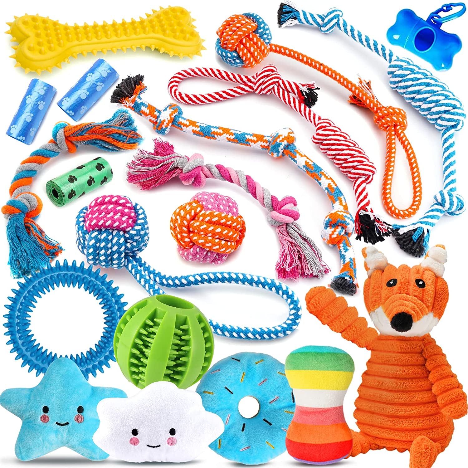 Zeaxuie 25-Pack Luxury Puppy Chew Toys Set - Includes Ropes, Squeaky Toys, and Treat Ball