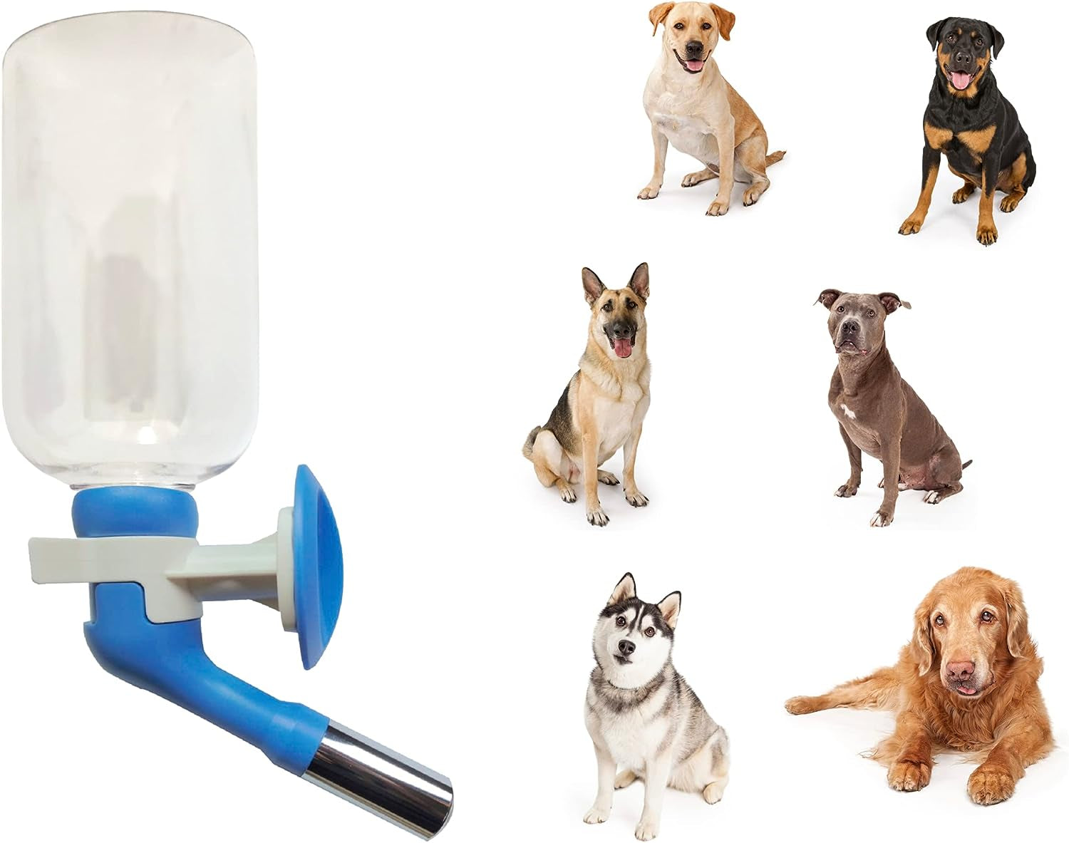 Choco Nose Patented No-Drip Dog Water Bottle Feeder - 10.2 Oz Mess-Free Water Dispenser for Cages, Crates or Wall Mount, Blue