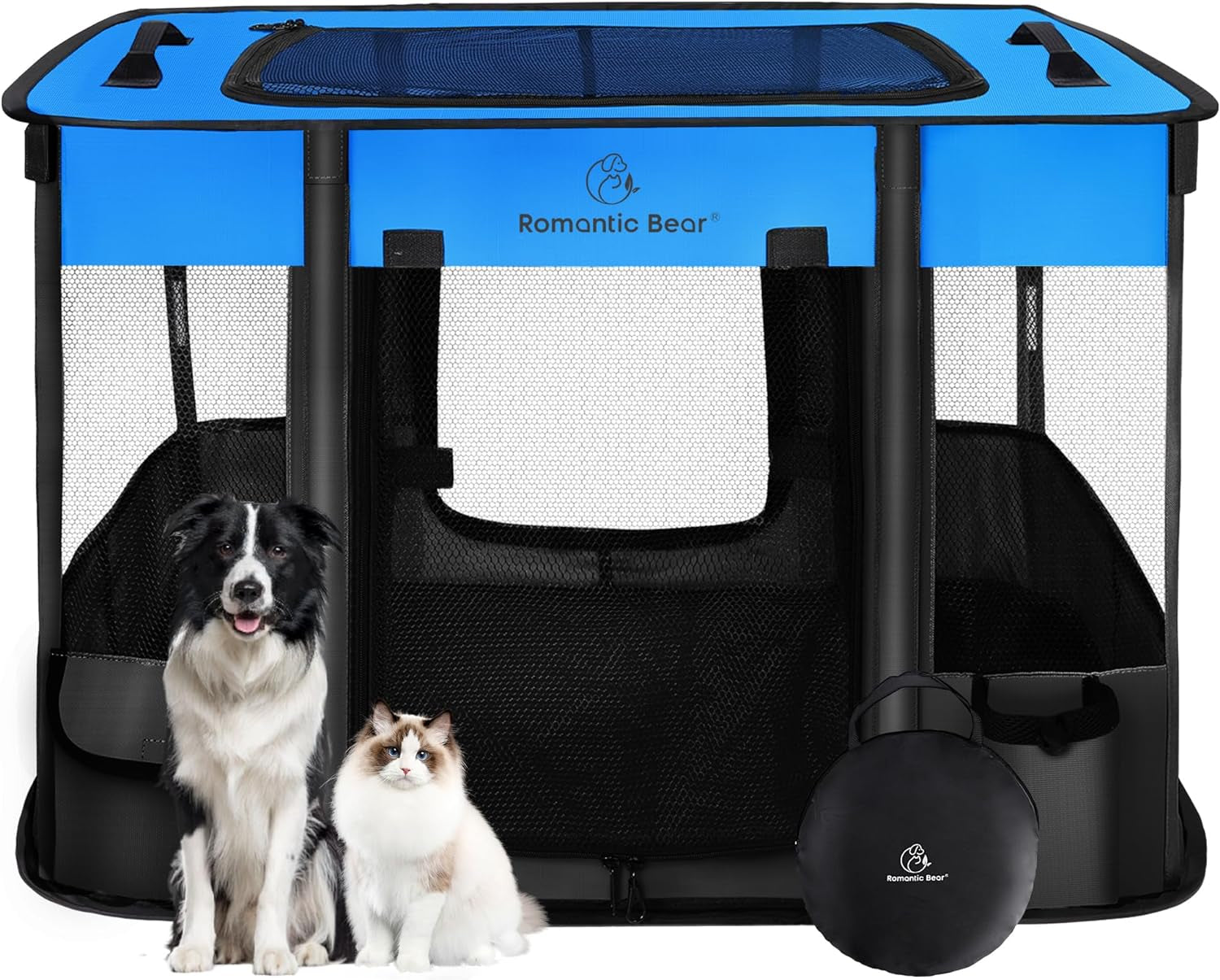 Foldable Dog Playpen with Water-Resistant Shade Cover - Portable Exercise Tent, Indoor/Outdoor Travel Crate