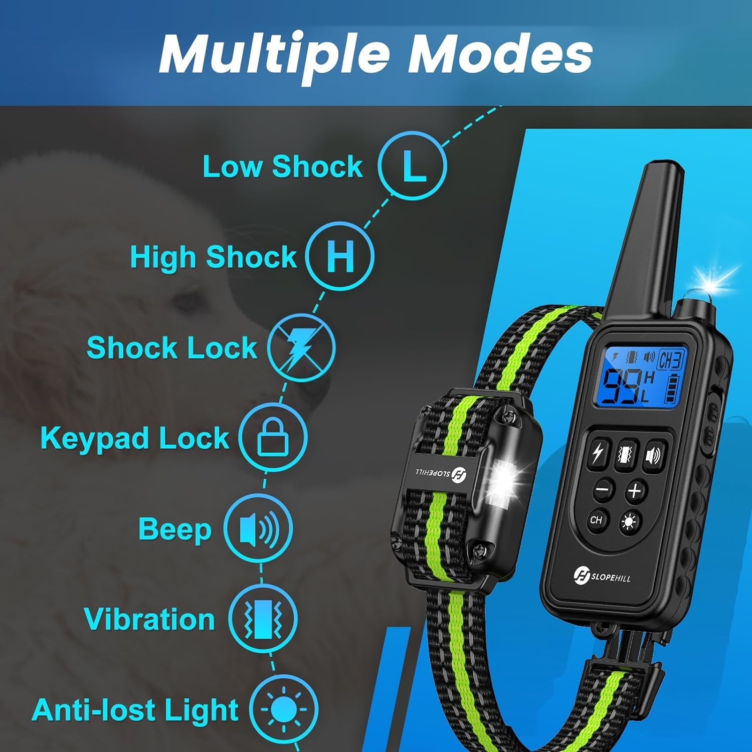 Multi-Mode Waterproof Dog Training Collar with Remote: Beep, Vibration, Shock, Light