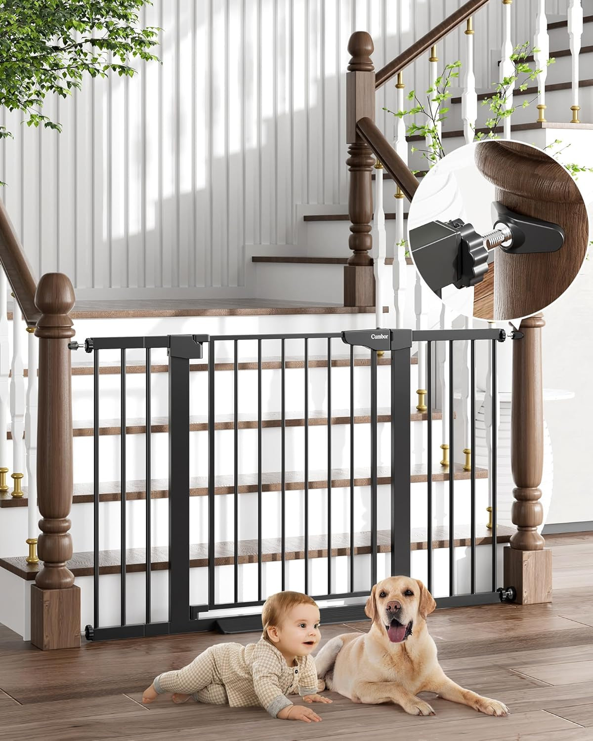 Cumbor Extra Wide Baby & Dog Gate - Walk Thru Auto-Close Gate for Stairs & Doorways, Easy Install