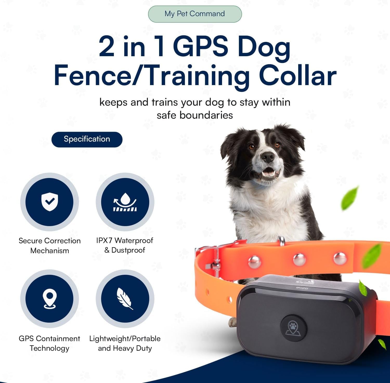 2-in-1 Wireless GPS Dog Shock Collar – Circular or 4-Sided Boundaries, Smartphone App Integrated