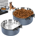 No-Spill Stainless Steel Dog Crate Bowls 2-Pack – Mountable Hanging Kennel Feeder Dishes for Water & Food