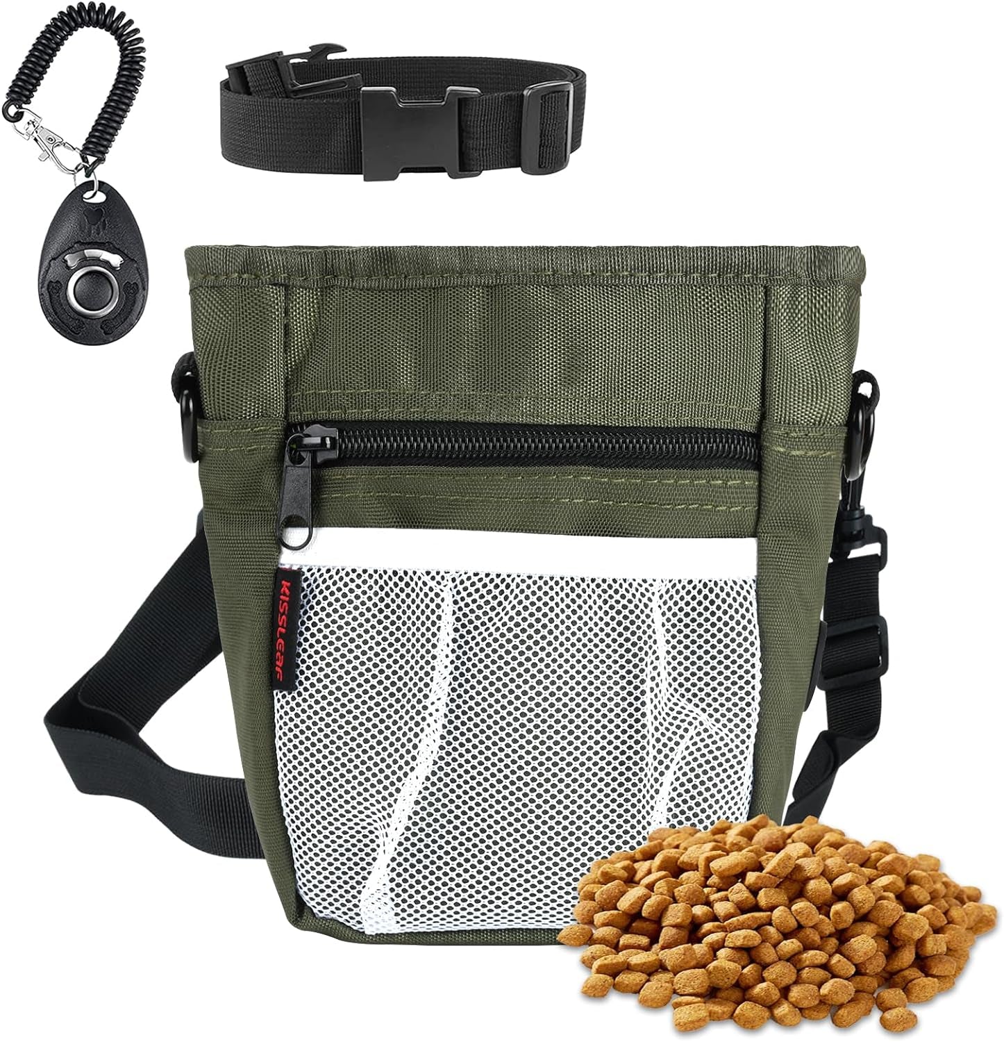 Dog Treat Pouch with Magnetic Closure, Built-In Poop Bag Dispenser, Includes Clicker, Hands-Free Design