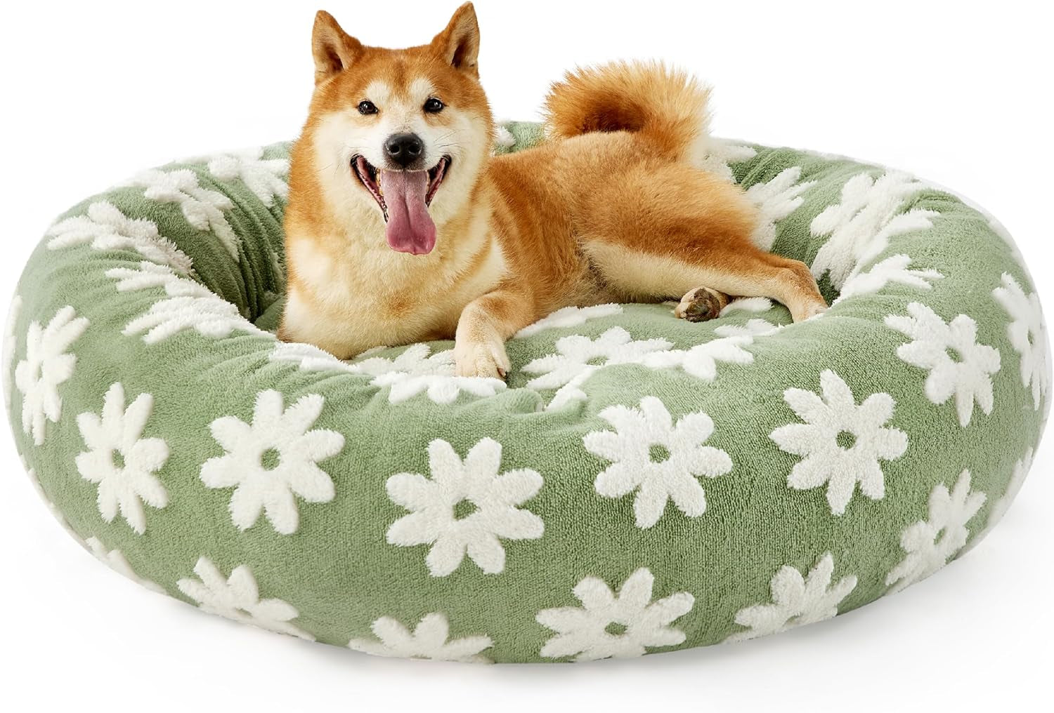 Lesure Donut Shaggy Plush Dog Bed: Calming, Anti-Slip, Various Colors & Sizes