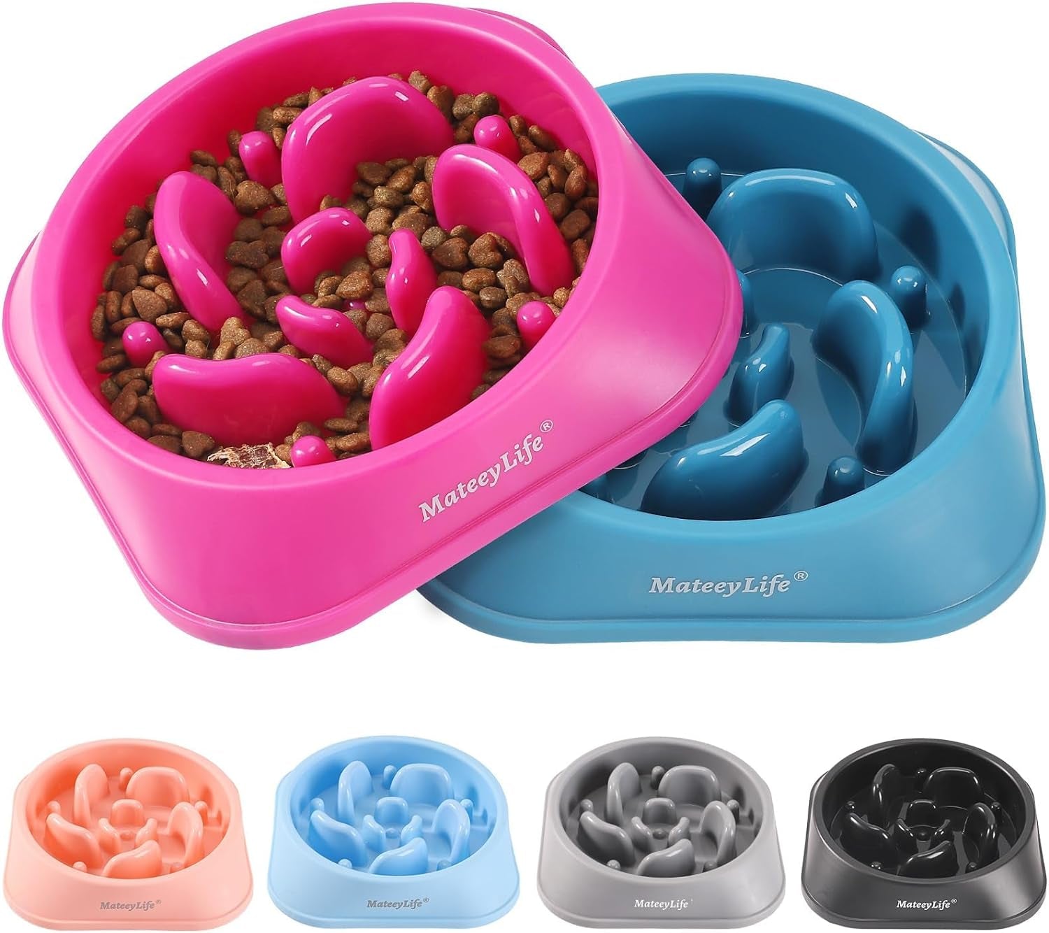 Mateeylife 1 or 2 Pieces, Slow Feeder Dog Bowls: Anti-Choking Puzzle Bowls - Various Colors