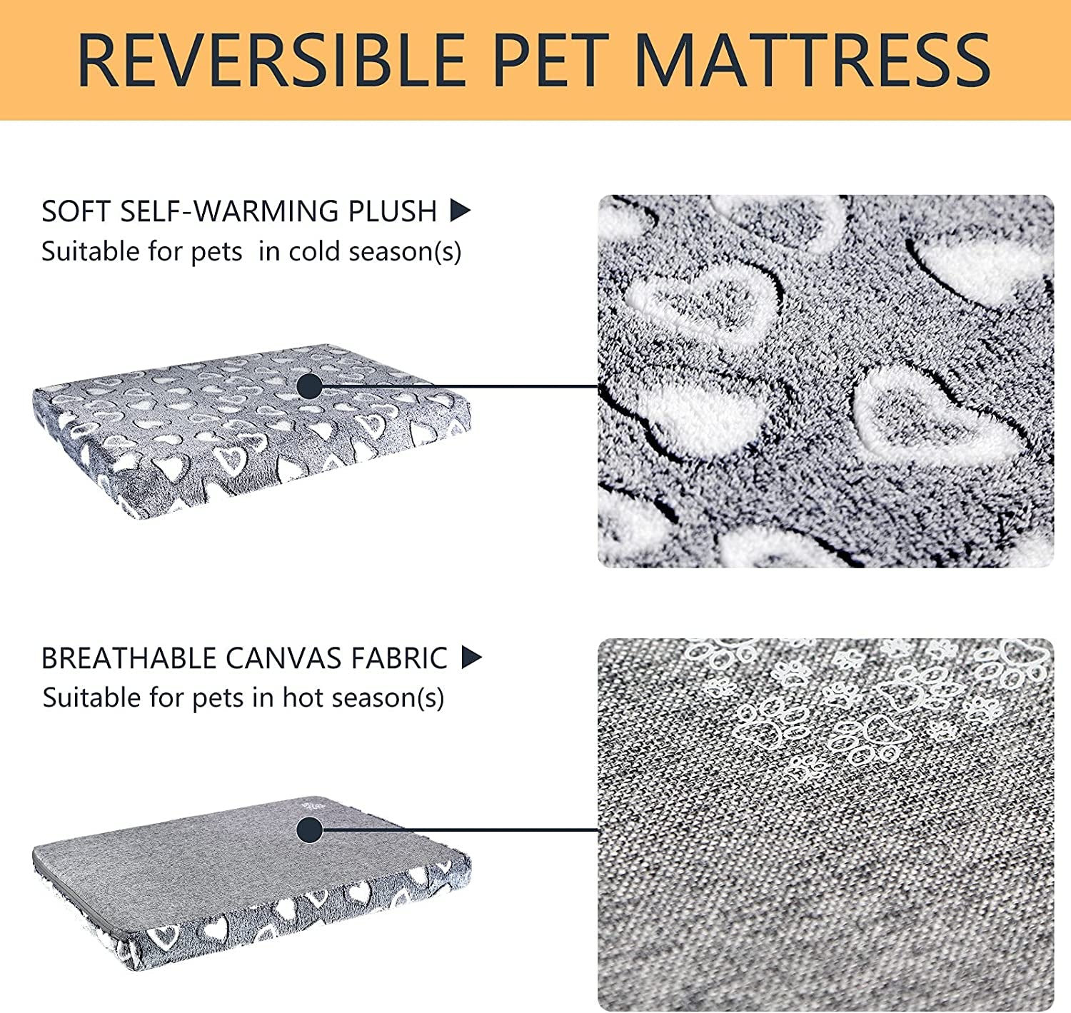 VANKEAN Cool/Warm Reversible Dog Bed Mat for Crates, Waterproof, Washable - Grey