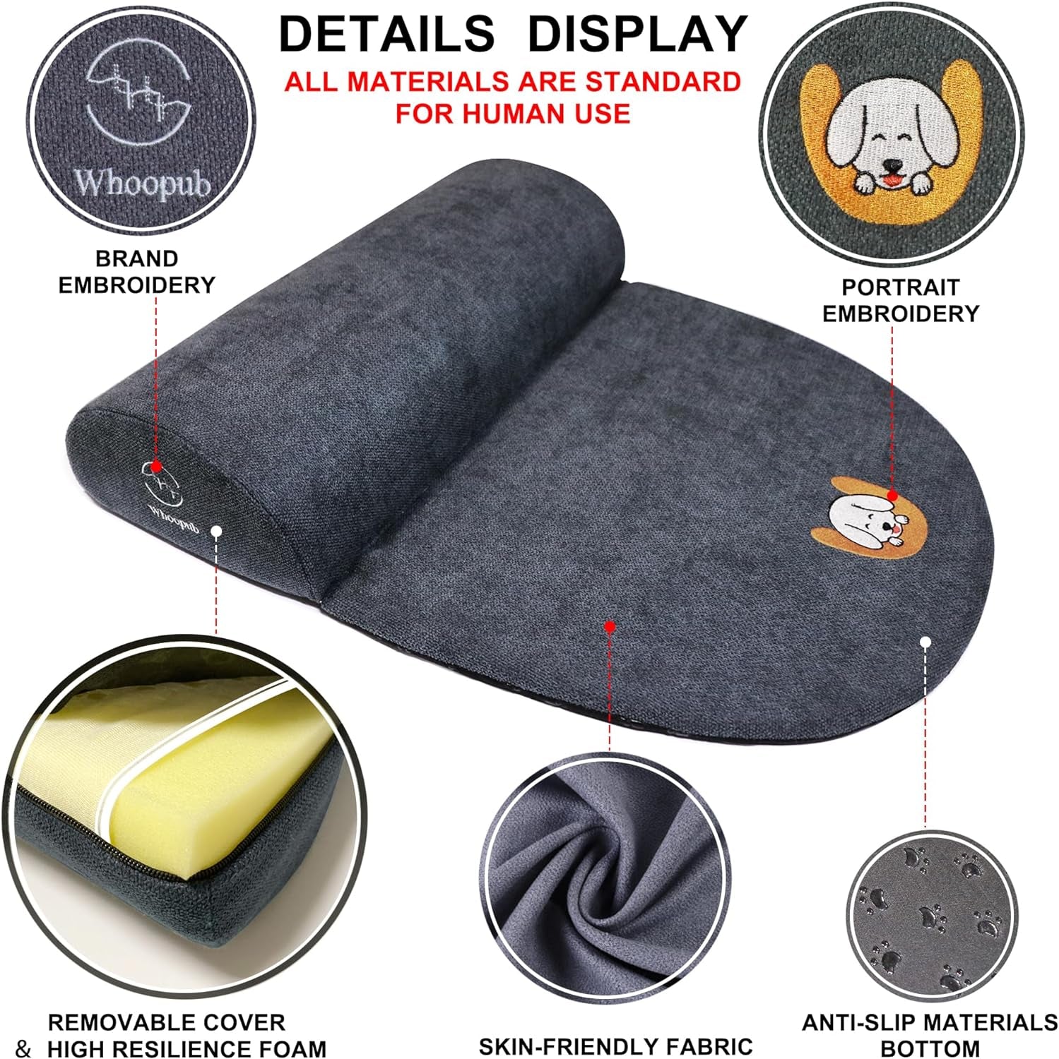 Large Dog Bolster Pillow/Headrest, High Resilience Foam for Cervical Neck Support, Machine Washable Cover