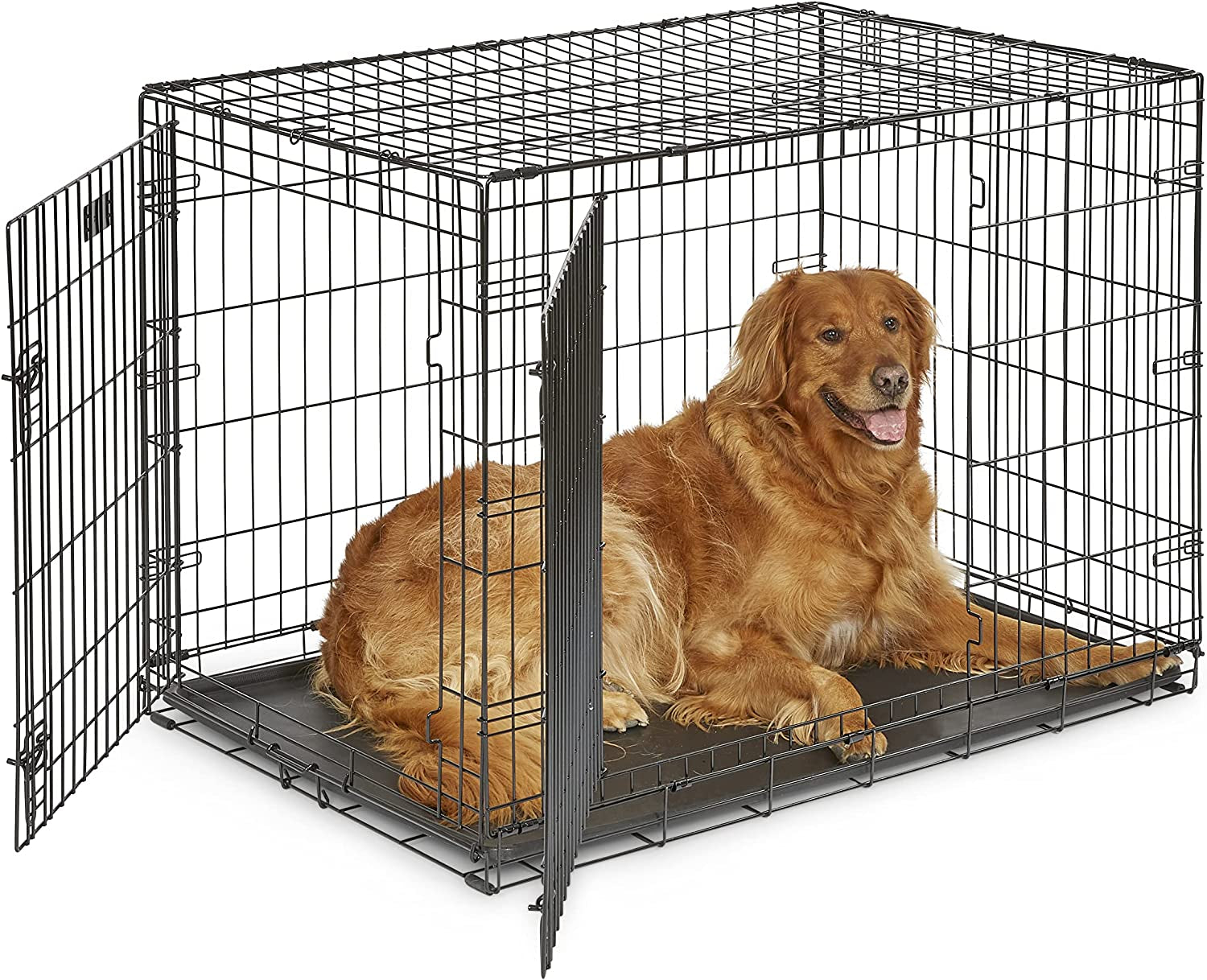 Midwest Double Door Enhanced Crate – Various-Sized Dog Crate with Leak-Proof Pan, Divider Panel, Patented Features, and Floor-Protecting Feet