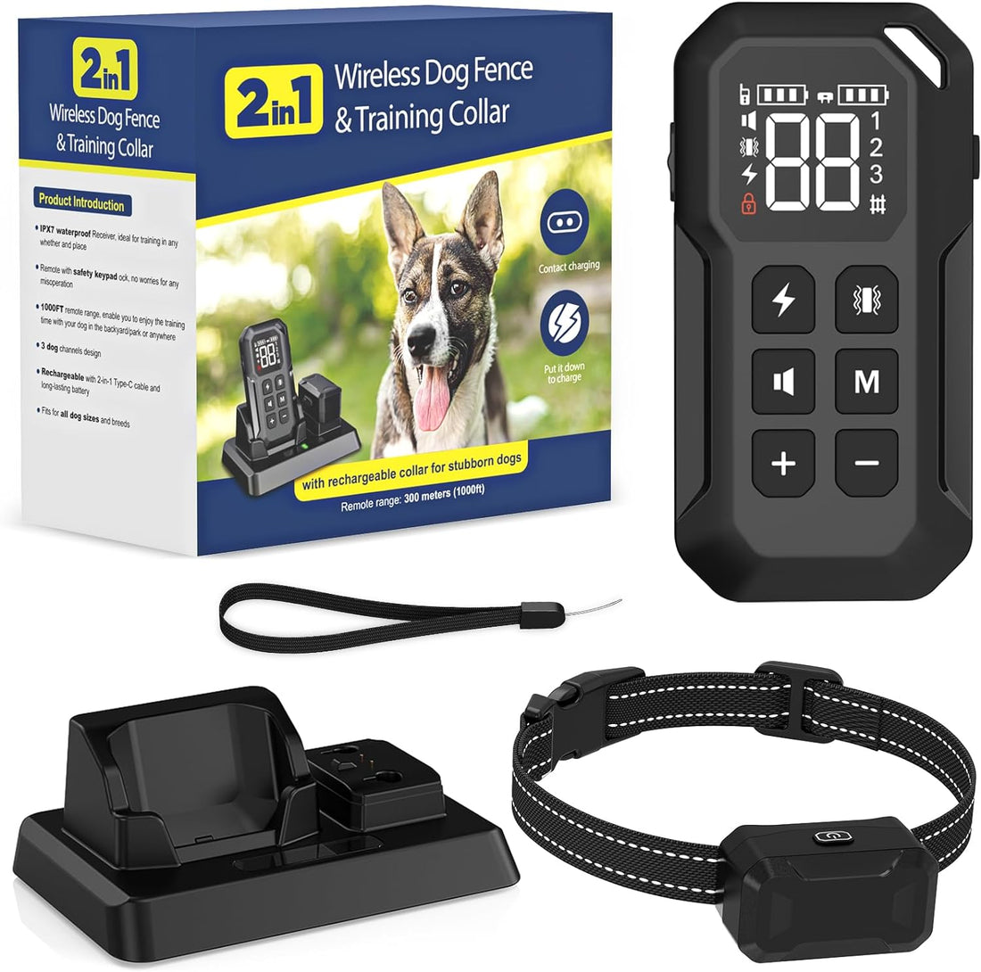 Electric Dog Fence System with Training Collar and Remote Control, Wireless Boundary Containment