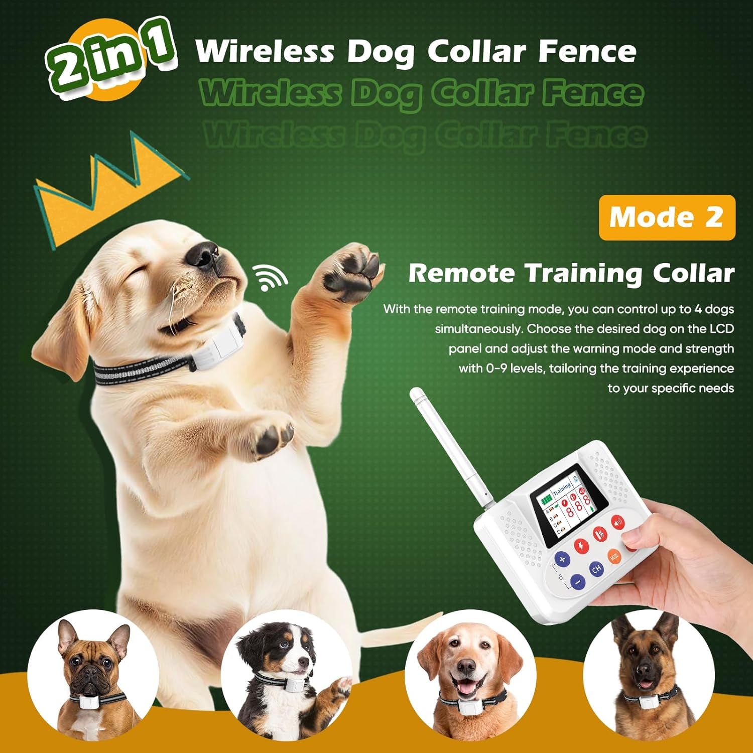 Wireless Electric Dog Fence System with Large LCD - Waterproof Collar, 2.4Ghz Antenna