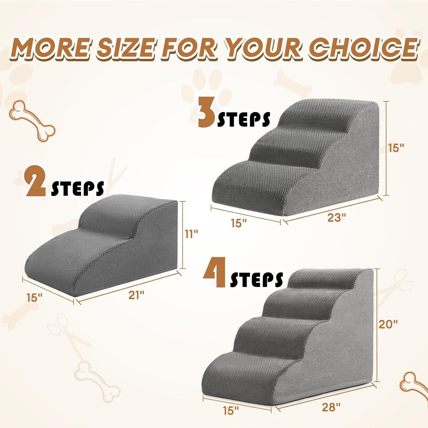 Romrol 4-Tier Dog Stairs: Non-Slip, Waterproof Fabric Cover, Ramp for Pets with Joint Issues, Grey
