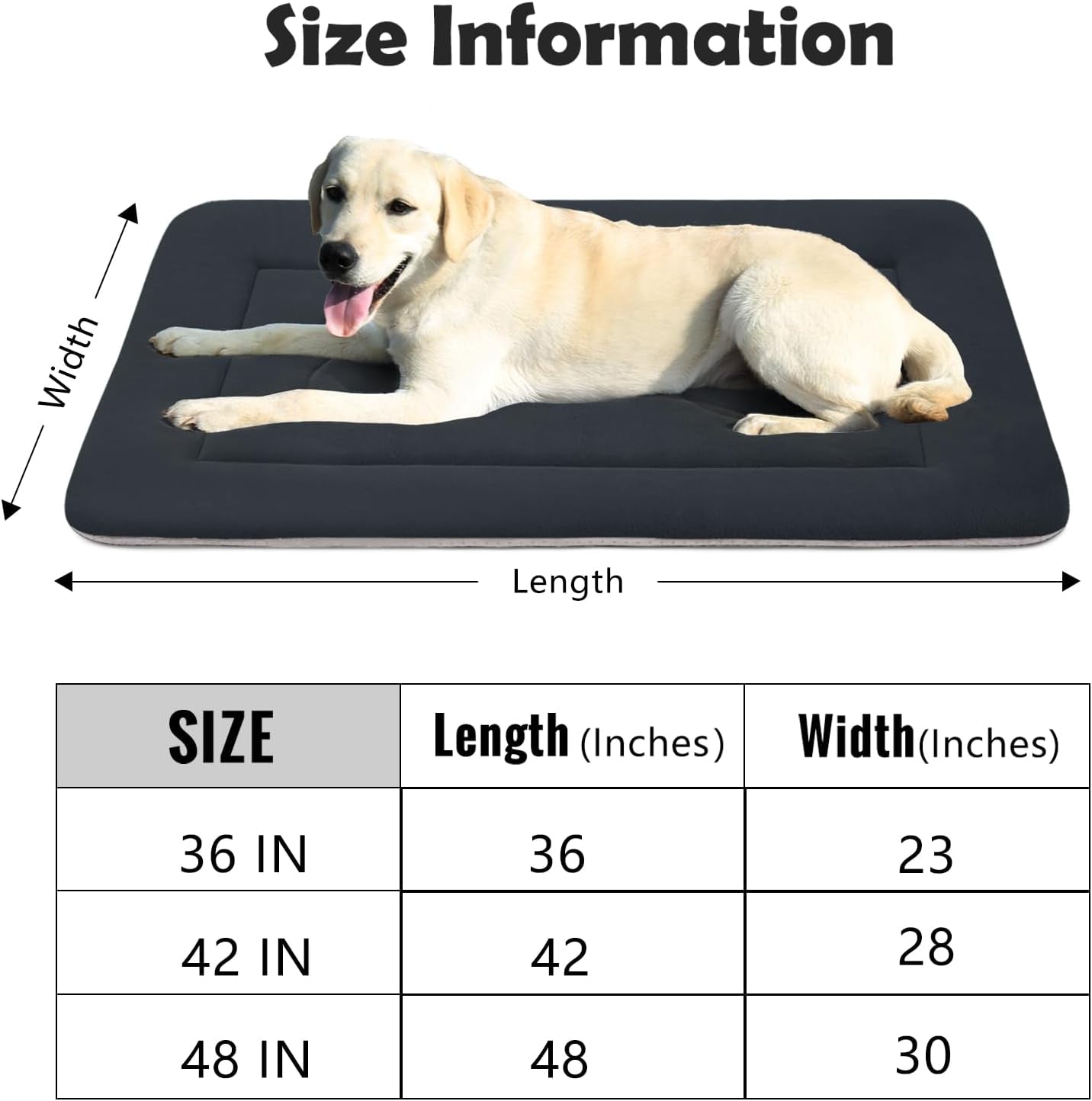 Joicyco Medium/Large Dog Bed, Soft Crate Pad, 36 in, Non-Slip, Washable - Dark Gray