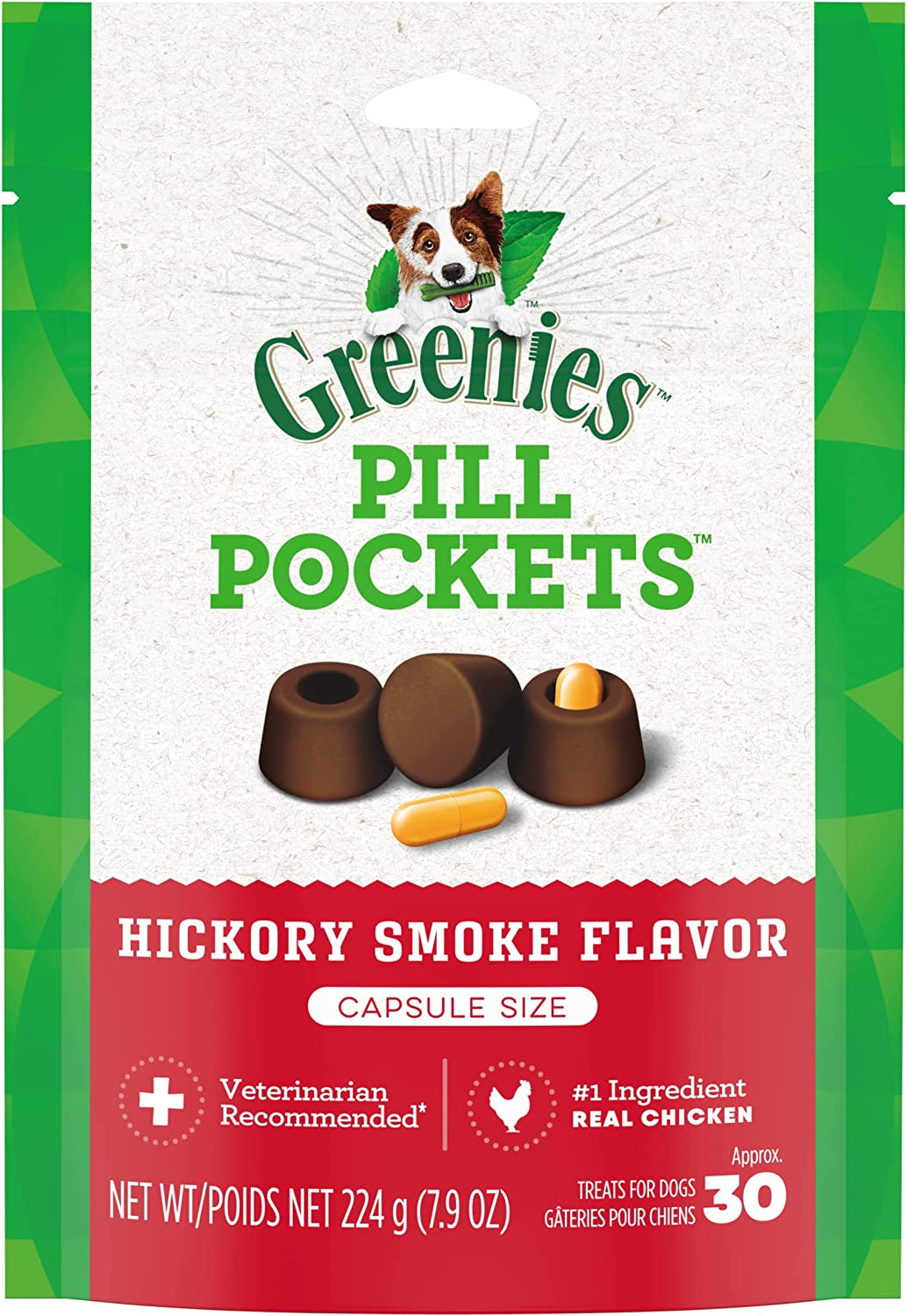 Greenies Pill Pockets for Dogs, Real Peanut Butter Flavor, Capsule Size Soft Treats, Easy-to-Give Pill-Hiding Dog Snacks