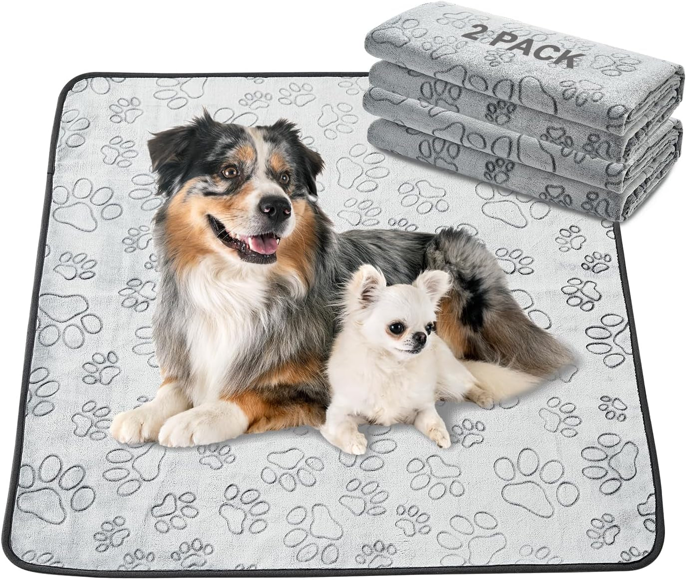 Qeils Reusable Washable Puppy Pads - 2 Pack Waterproof Non-Slip, Absorbent Training Mats for Crates, Playpens