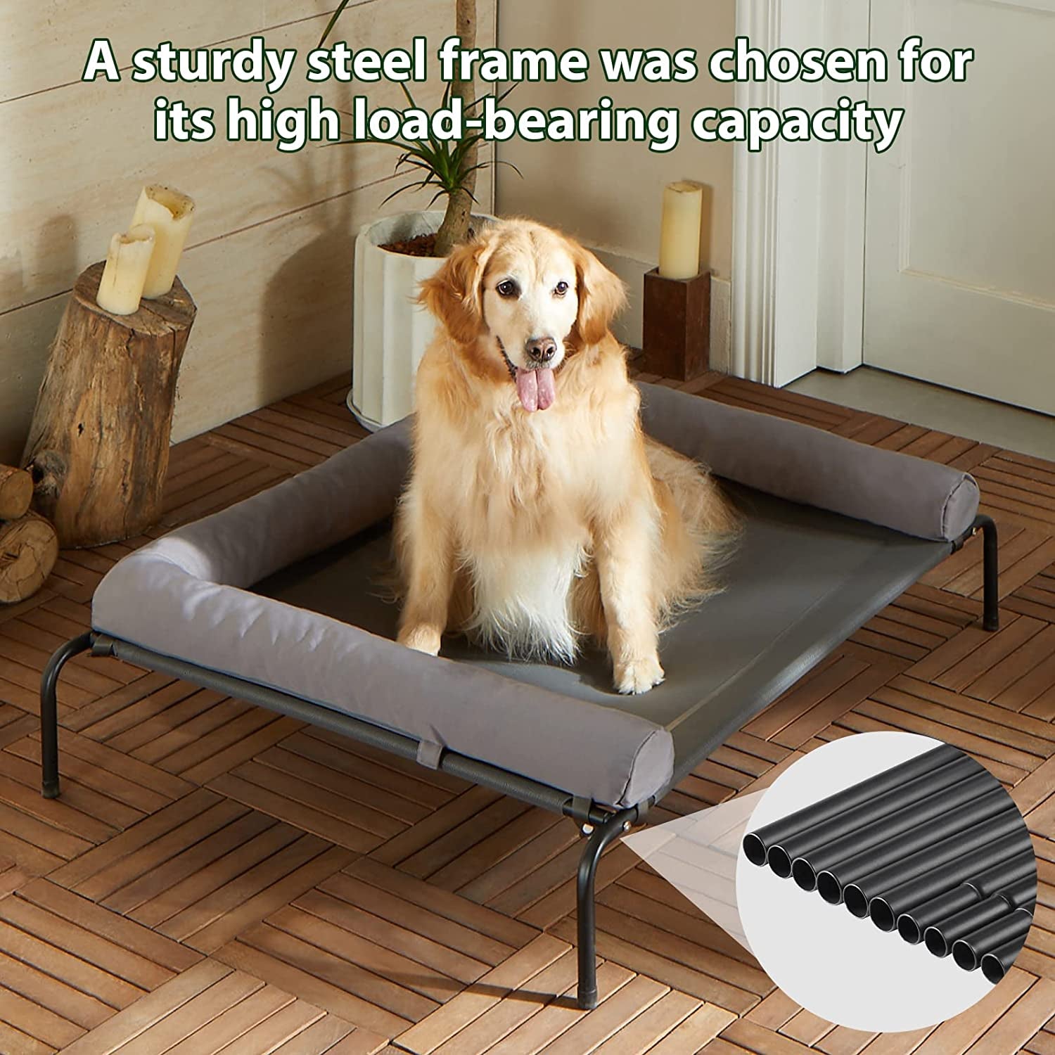 Elevated Cooling Dog Bed - Chew Proof Raised Pet Cot with Skid-Resistant Feet and Breathable Mesh