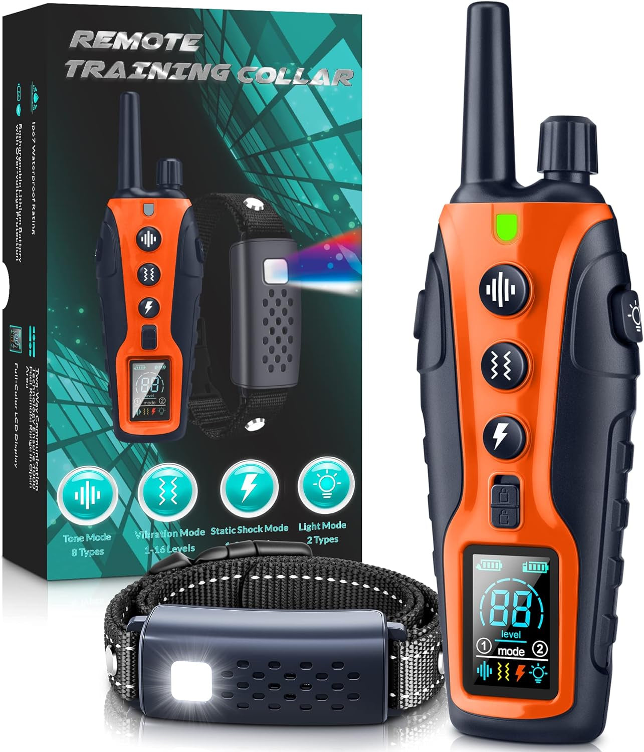 Dog Training Collar with Night Light, 4000Ft Range, Beep/Vibration/Shock, Keypad Lock