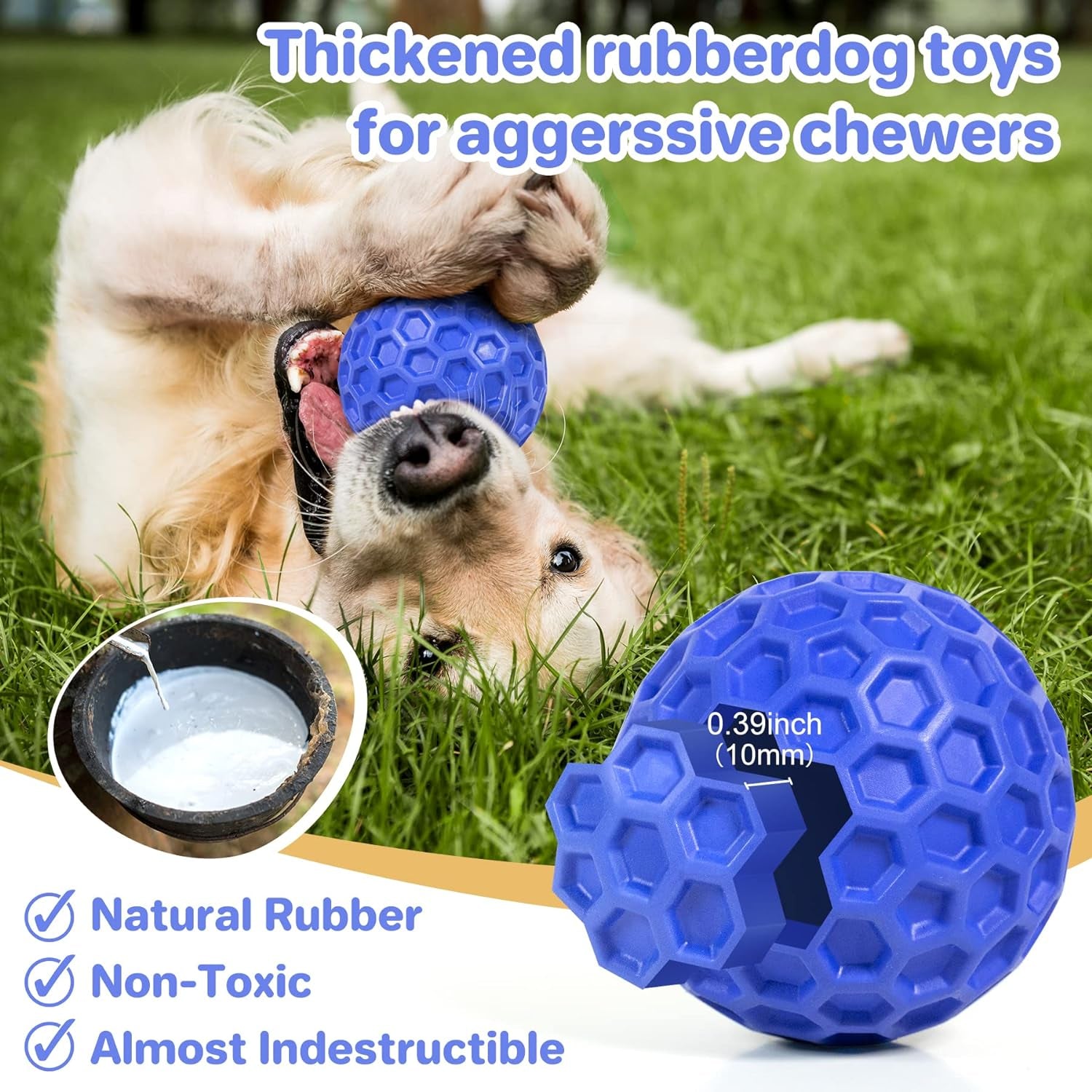 Indestructible Squeaky Dog Ball - Teeth Cleaning, Anxiety Relief, Waterproof Chew Toy for Large Breeds