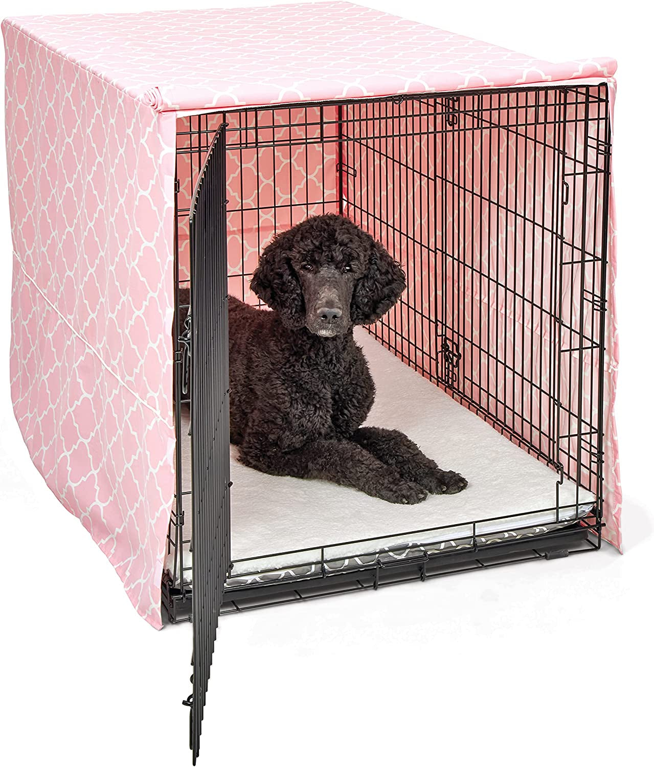 Stylish 24" Pink Dog Crate Cover with Teflon Protector – Fits Midwest Crates, Durable Designer Pattern, Easy to Clean for Cozy & Protected Dog Space