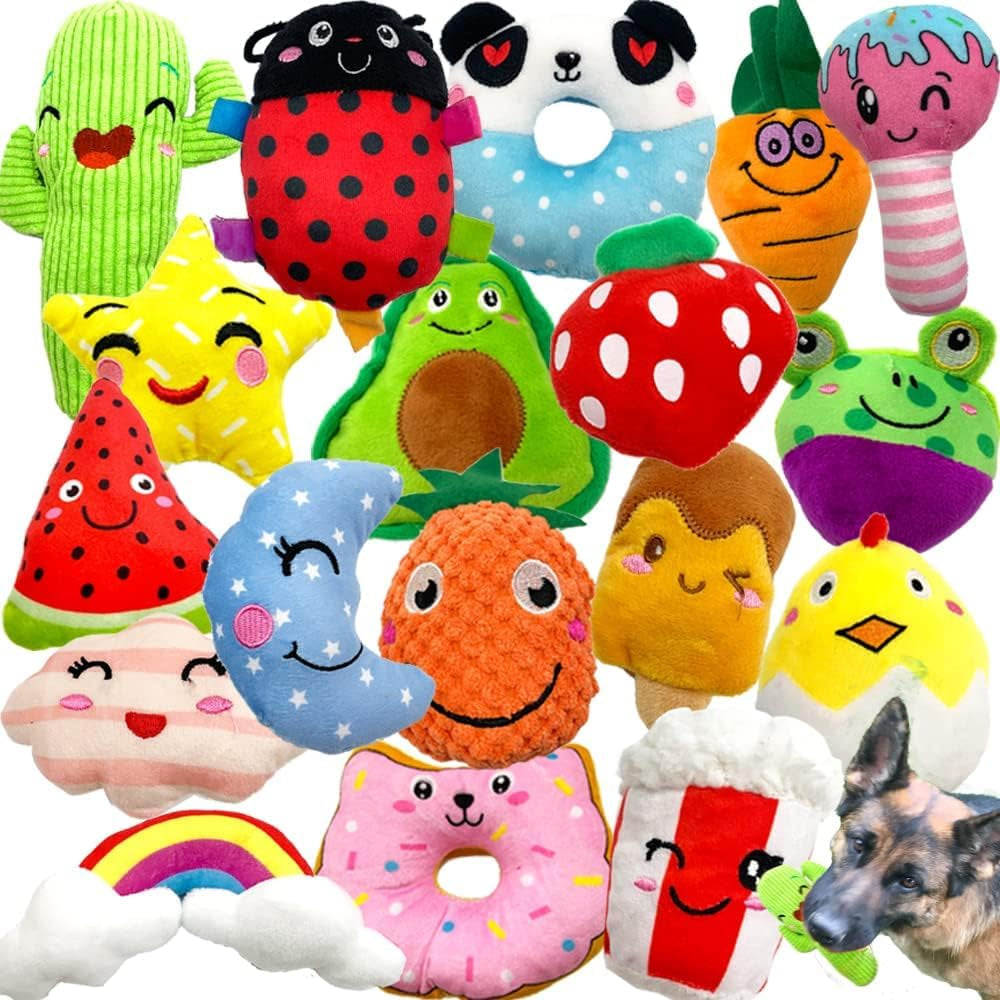 Jalousie 18-Pack Stuffed Dog Squeaky Toys: Cute, Plush Chew Toys for Small to Medium Pets