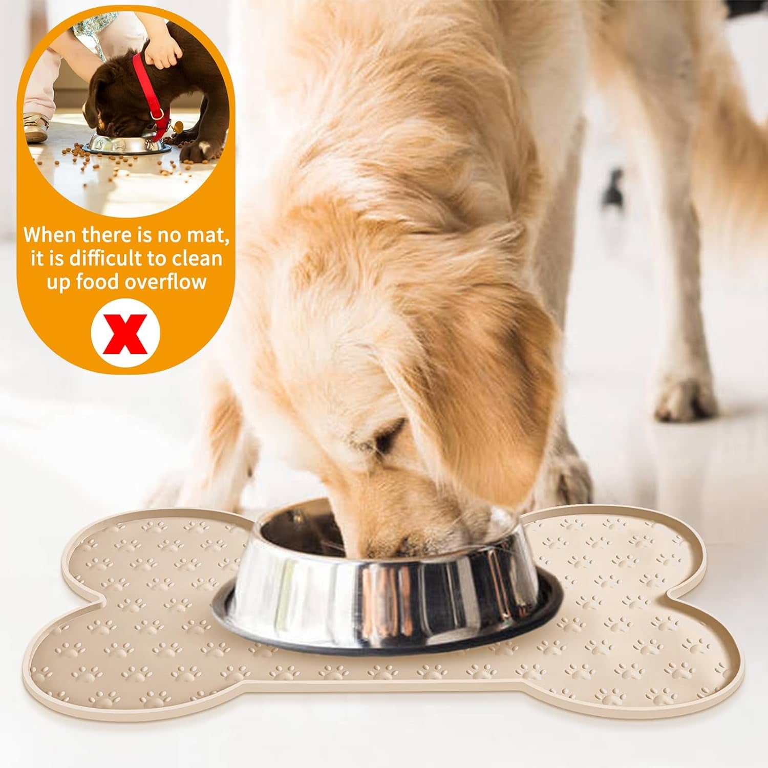 Anti-Slip Silicone Dog Food Mat - Waterproof, Raised Edge, Suitable for Small to Medium Pets