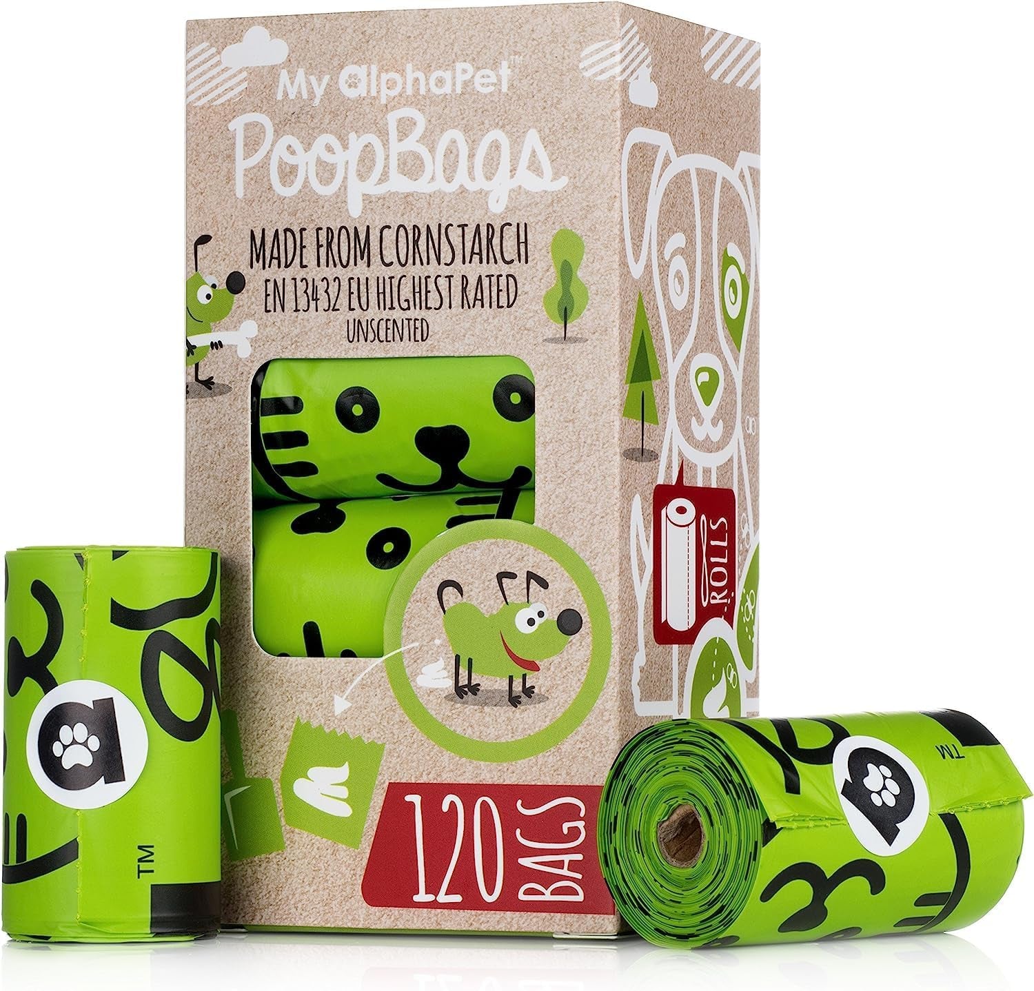 Eco-Friendly Compostable Dog Poop Bags - Unscented, Leak-Proof, Home Compostable Cornstarch Based