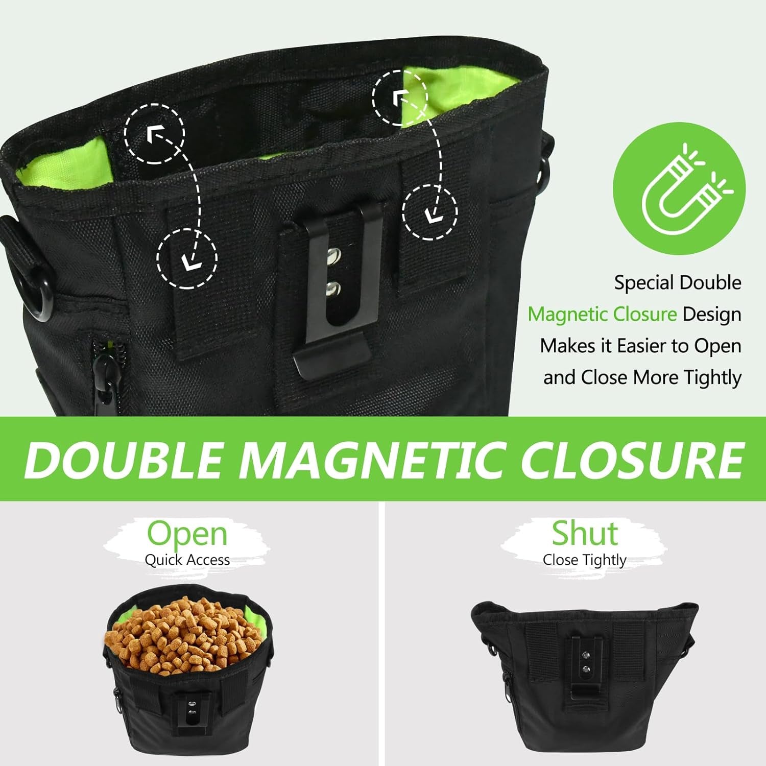 Dog Treat Pouch with Magnetic Closure, Built-In Poop Bag Dispenser, Includes Clicker, Hands-Free Design