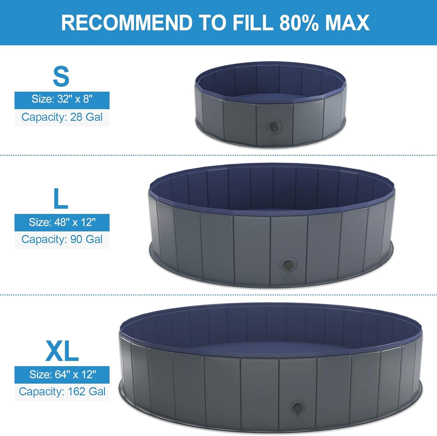 Niubya Foldable Dog Pool, Hard Plastic, Collapsible, 64x12" for Indoor/Outdoor