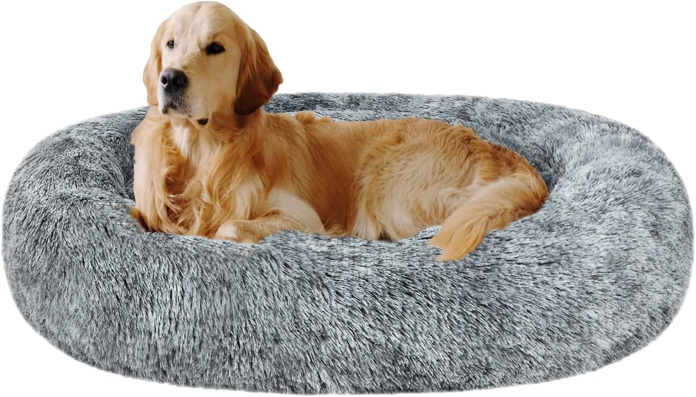 Coohom Oval Donut Cuddler Dog Bed 36", Shag Faux Fur, Washable - for Small & Medium Breeds