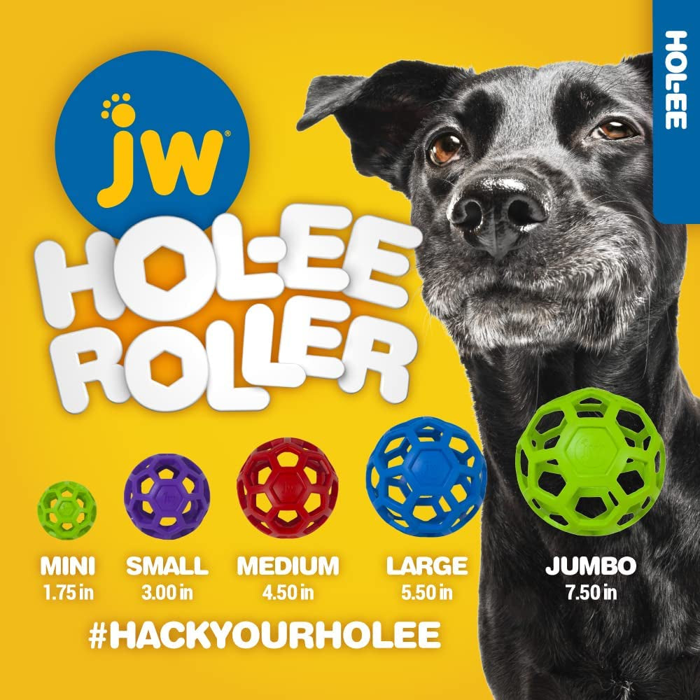 JW Pet Hol-Ee Roller, Puzzle Ball Dog Toy, Natural Rubber, Large, 5.5 Inch Diameter