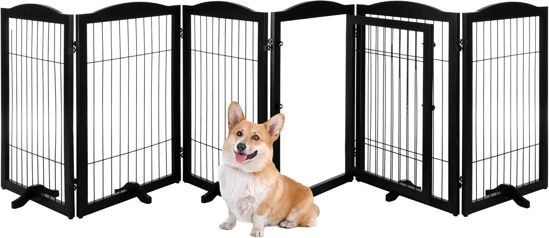 Multi-Panel Foldable Wood Dog Gate - Freestanding Indoor Pet Fence, Retractable Gate for Stairs & Doorways