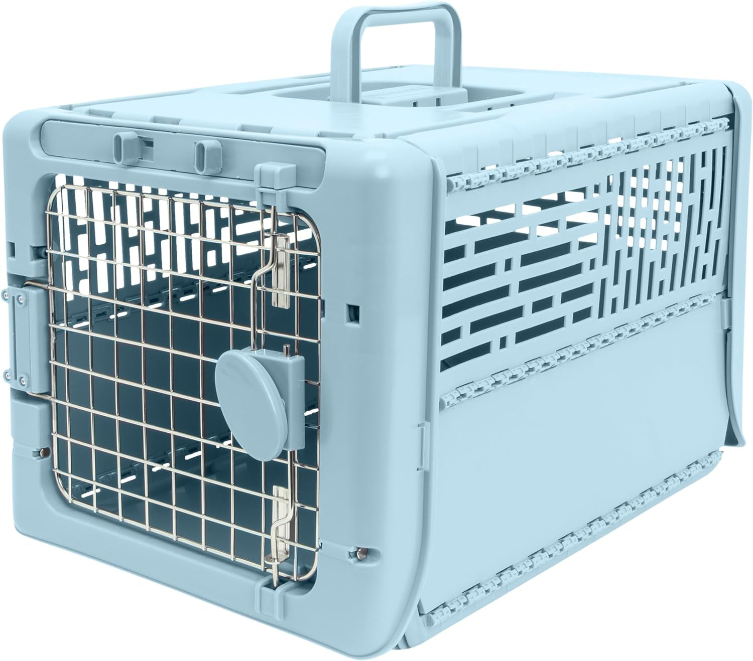 Sportpet Rolling Plastic Travel Dog Crate - Medium Gray Kennel with Wire Door, Portable & Durable, Perfect for Safe Pet Travel