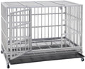 Heavy-Duty Indestructible Dog Crate – Escape-Proof Cage with Removable Trays, Wheels, Double Door, XL Size for Large Dogs