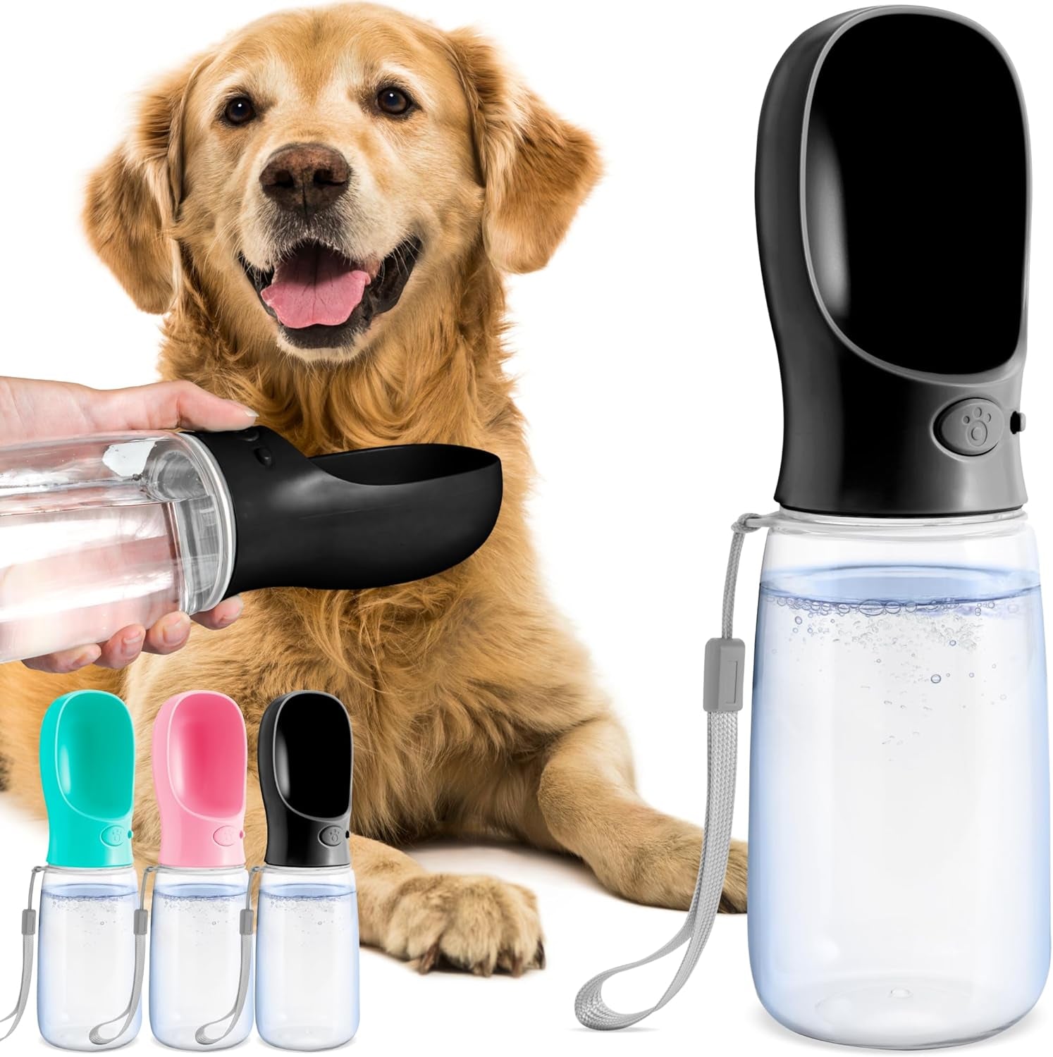 Malsipree Portable Dog Water Bottle 19oz: Leak-Proof, Lightweight with Travel Bowl, Various Colrs & Sizes