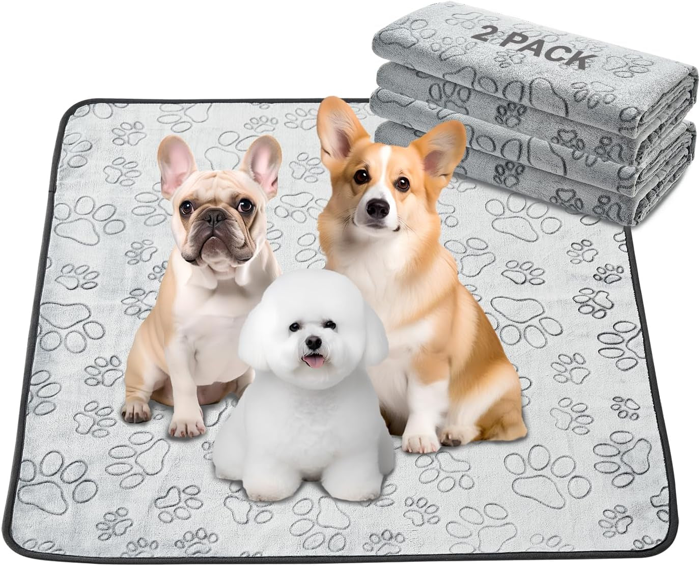 Qeils Reusable Washable Puppy Pads - 2 Pack Waterproof Non-Slip, Absorbent Training Mats for Crates, Playpens